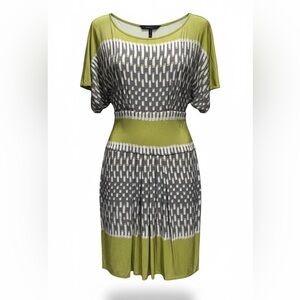 BCBGMaxAzria Olive Green and Gray Patterned Midi Dress
